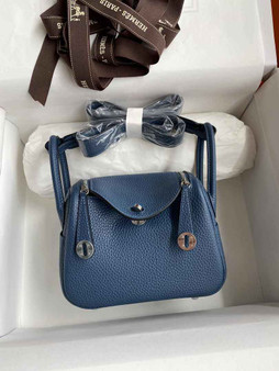 Hermes Lindy Mini Bag Blue Togo Leather Silver Hardware H8621 - Default Title - View 1