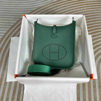 Hermes Evelyne III 17 Togo Green Leather Bag Silver H5661 - Default Title - View 1