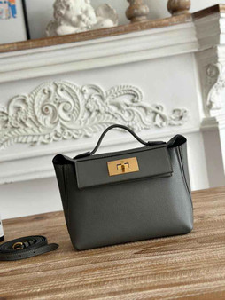 Hermès 24/24 Mini Bag Evercolor Swift Gray Leather Gold - Default Title - View 1