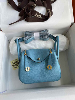 Hermes Lindy Mini Bag Blue Togo Leather Gold Hardware H8646 - Default Title - View 1