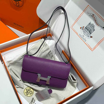 Hermes Constance Box Epsom Leather Purple Silver H082686 - Default Title - View 1