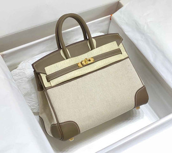 Hermès Birkin Bag 25cm Gray Swift Leather Canvas Gold Hardware - Default Title - View 1