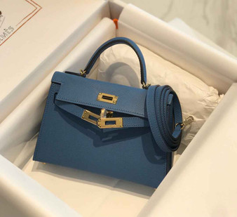 Hermes Kelly Mini II Bag 19 Gold Hardware with Epsom Blue Leather - Default Title - View 1