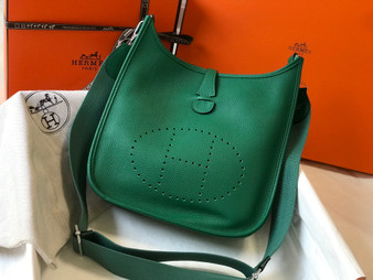Hermès Evelyne III 29 Taurillon Clemence Shoulder Bag Green Silver - Default Title - View 1