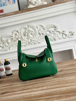 Hermes Lindy Mini Bag Togo Leather Green Gold H68640 - Default Title - View 1