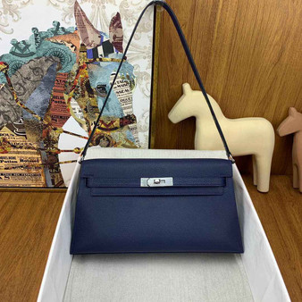 Hermes Kelly Bag Silver Hardware with Elan Navy Blue Leather - Default Title - View 1