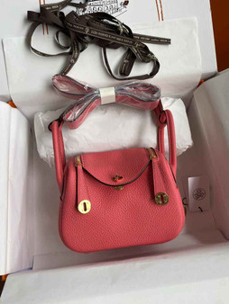Hermes Lindy Mini Bag Pink Togo Leather Gold Hardware H8642 - Default Title - View 1