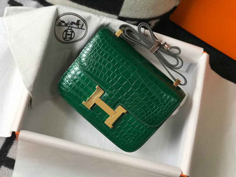 Hermes Constance Bag Green Crocodile Leather Gold H2802 - 18cm - View 1