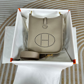 Hermes Evelyne III 17 Light Gray Togo Leather Bag Gold H5628 - Default Title - View 1