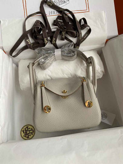 Hermes Lindy Mini Bag Light Gray Togo Leather Gold Hardware H8624 - Default Title - View 1