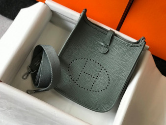 Hermès Evelyne 18 Togo Leather Shoulder Mini Bag Silver Dark Green - Default Title - View 1