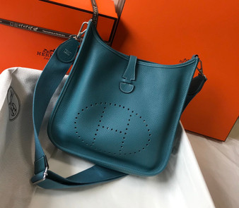 Hermès Evelyne III 29 Taurillon Clemence Shoulder Bag Blue Green Silver - Default Title - View 1