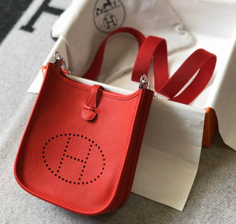 Hermès Evelyne 18 Togo Leather Shoulder Mini Bag Silver Red - Default Title - View 1