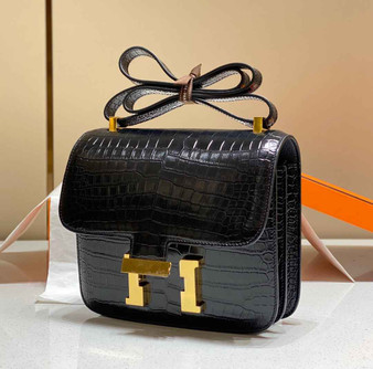 Hermes Constance Bag Black Crocodile Leather Gold H2800 - 18cm - View 1