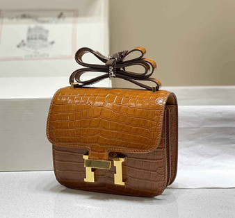 Hermes Constance Bag Brown Crocodile Leather Gold H2801 - 18cm - View 1