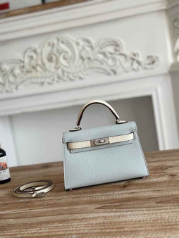 Hermes Kelly Bag 19 Epsom Leather Light Blue Silver H82320 - Default Title - View 1