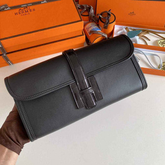 Hermes Jige Elan 29cm Wallet Clutch Swift Leather Crocodile Black - Default Title - View 1