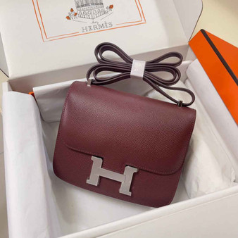 Hermes Constance Bag Wine Red Epsom Leather Silver H2533 - Default Title - View 1