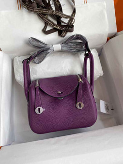 Hermes Lindy Mini Bag Purple Togo Leather Silver Hardware H8629 - Default Title - View 1