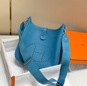 Hermès Evelyne III 29 Taurillon Clemence Shoulder Bag Blue Silver - Default Title - View 1
