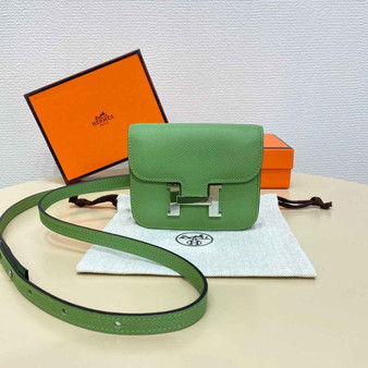 Hermes Constance Slim Wallet Green Epsom Leather Silver H082063 - Default Title - View 1
