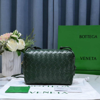 Bottega Veneta Small Loop Camera Bag 723548 Dark Green Intrecciato leather