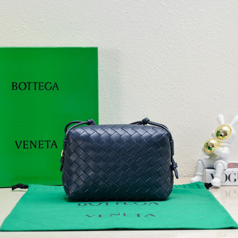 Bottega Veneta Small Loop Camera Bag 723548 Navy Blue Intrecciato leather