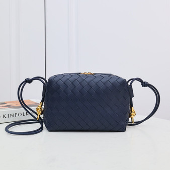 Bottega Veneta Small Loop Camera Bag 723548 Navy Blue leather