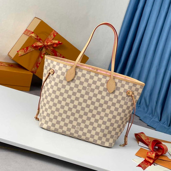 Louis Vuitton Neverfull MM Bag N41605 Damier Azur Canvas Pink - Default Title - View 1