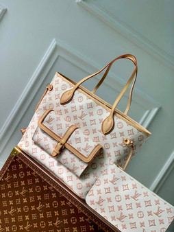 LV M20921 Louis Vuitton Neverfull MM Tote Bag Beige Clair