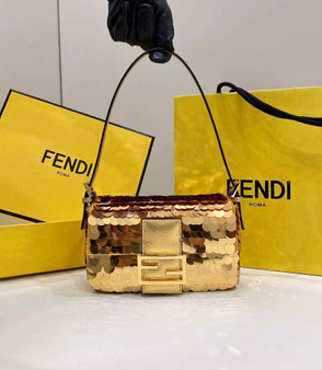 Fendi 8BS049 Mini Baguette 1997 Gold leather and sequinned bag