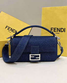 Fendi 8BR600 Baguette Re-Edition bag in blue denim