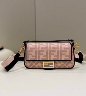 Fendi 8BR600 Baguette Pink Black FF canvas bag