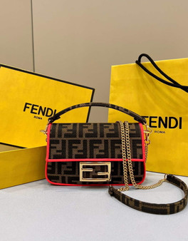 Fendi 8BS017 Baguette Mini Jacquard FF fabric bag Red