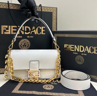 Fendi x Versace Fendace Brooch Baguette NM Bag 8BS068 White