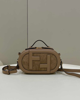 Fendi 8BS058 O’Lock Mini Camera Case Dark Beige leather mini bag