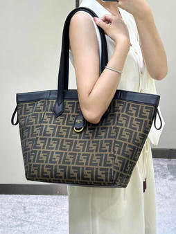 Fendi Origami Medium 8BH414 Brown FF jacquard fabric bag