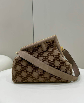 Fendi First Medium 8BP127 khaki Suede bag