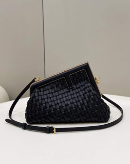 Fendi First Small 8BP129 Black braided leather bag