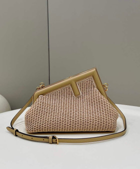 Fendi First Small 8BP129 Beige raffia macrame bag