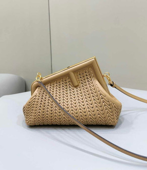 Fendi First Small 8BP129 Apricot Interlaced Leather Bag