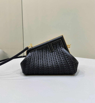 Fendi First Small 8BP129 Black Interlaced Leather Bag
