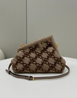 Fendi First Small 8BP129 khaki Suede bag