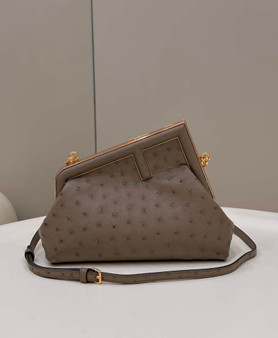 Fendi First Small 8BP129 Light Brown ostrich leather bag