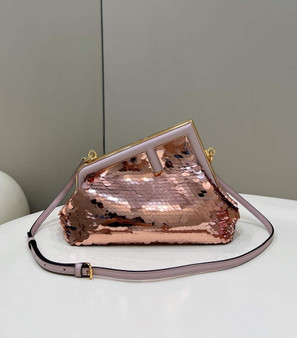 Fendi First Small 8BP129 Rose Red Gold-colored leather sequinned bag