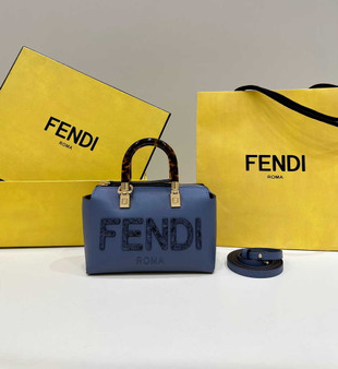 Fendi 8BS067 By The Way Mini Small blue leather and elaphe Boston bag