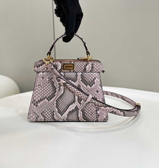 Fendi 8BN335 Peekaboo ISeeU Petite Padded Snake Leather Bag pink
