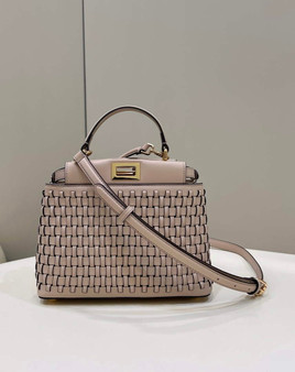 Fendi 8BN244 Peekaboo Mini Mint light pink leather interlace bag