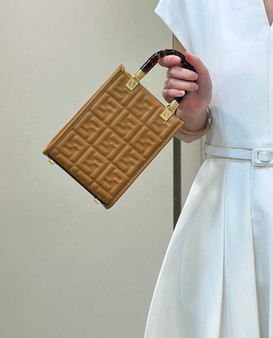 Fendi Mini Sunshine Shopper 8BS051 Brown leather mini-bag with FF motif