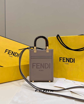 Fendi Mini Sunshine Shopper gray leather mini-bag 8BS051